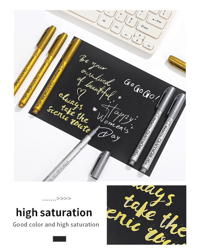 Product Introduction of JIANWU 4Pcs/Set Gold Silver Metallic Color Paintbrush Pen Student Drawing Highlighter Markers Writing School Supplies Stationery 7