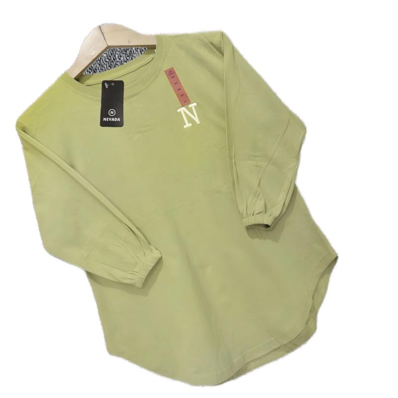 Kaos wanita Oversize oval Lengan Karet 7/8 katun Combed 9