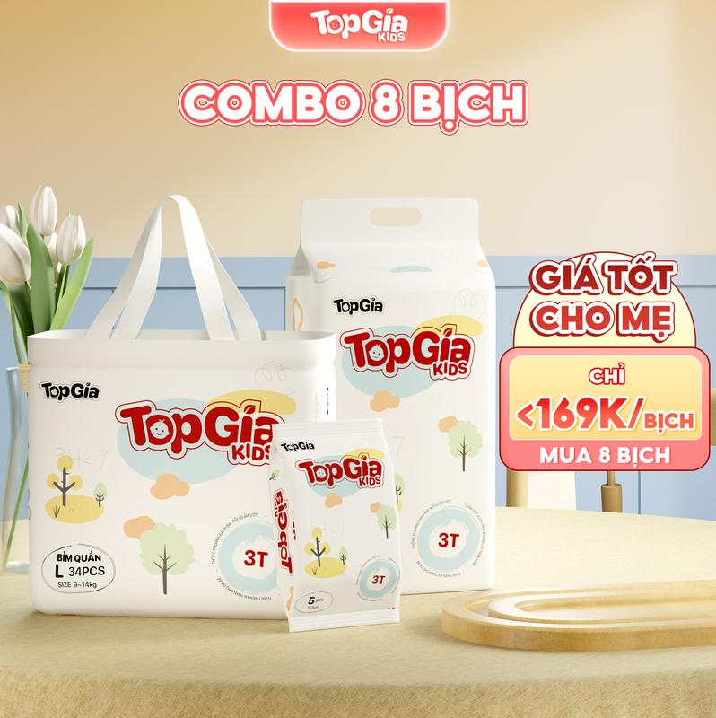COMBO 8 BỊCH GIÁ TỐT Tã Bỉm Topgiakids pH<7 an toàn cho da bé mềm mại mỏng nhẹ chống tràn tối đa BO - HN