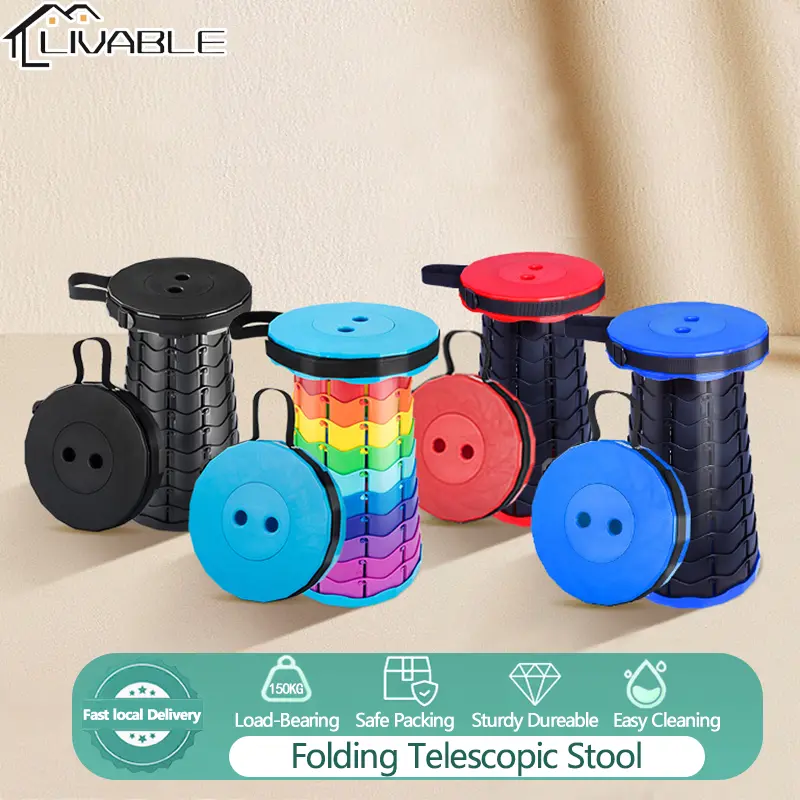 LIVABLE Outdoor Foldable Telescoping Stool Portable Collapsible Chair Lightweight Simple Camping Stool Height Adjustable