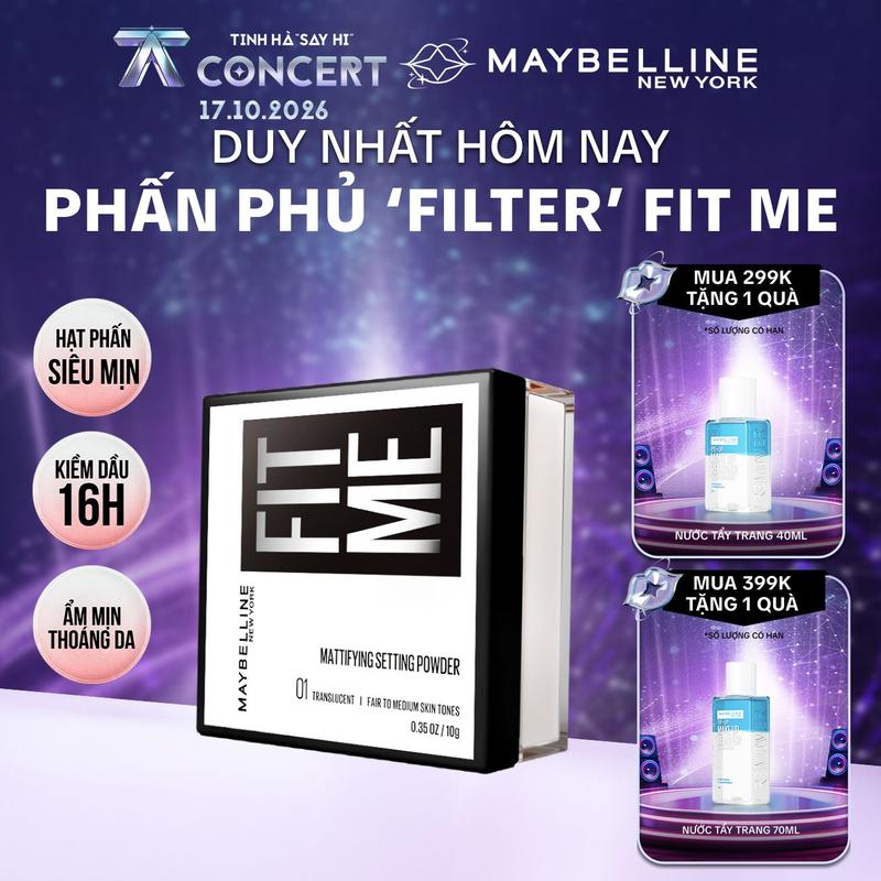 Phấn phủ bột "filter" cà da, kiềm dầu, chống nước, lâu trôi 16H Fit Me Mattifying Setting Loose Powder Maybelline New York 10G