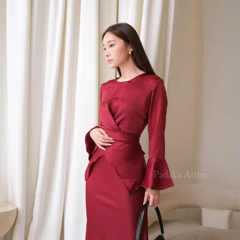 AMORE DRESS - Padaka Attire - Dress Bodycon Polos Fit Body Melayu Gamis Muslim Maxmara satin stitch violet Atasan Maxi Kondangan Pesta Lebaran Panjang 5