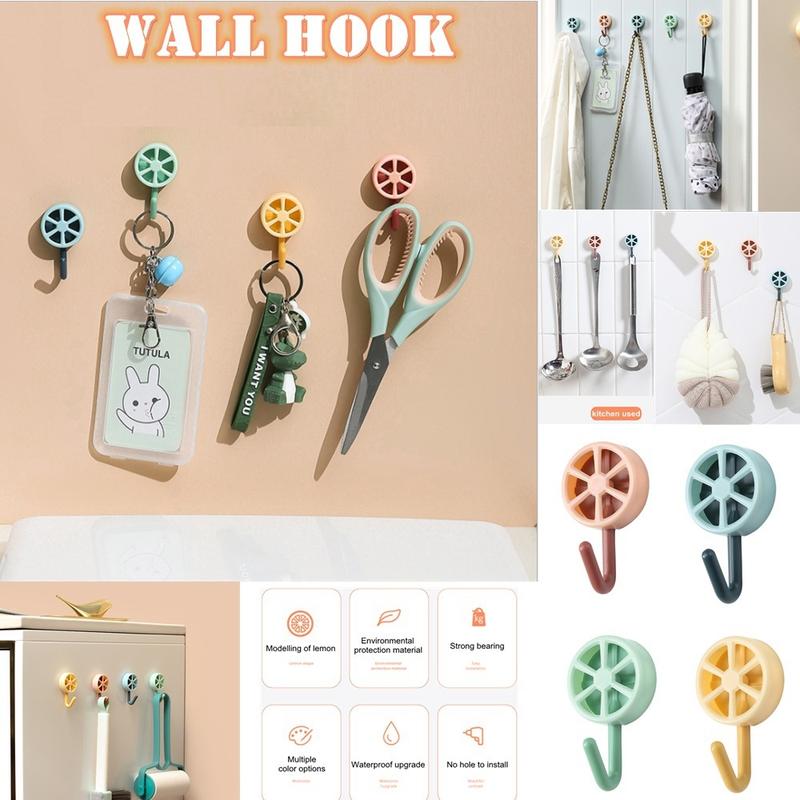 Móc Tự Dính, Chất Liệu Nhựa Mới, Không Cần Đục Lỗ, Nhiều Màu, Thích Hợp Cho Khăn Và Áo Khoác, Trang Trí Tường, Móc Dán Tường, Thiết Kế Chanh 1