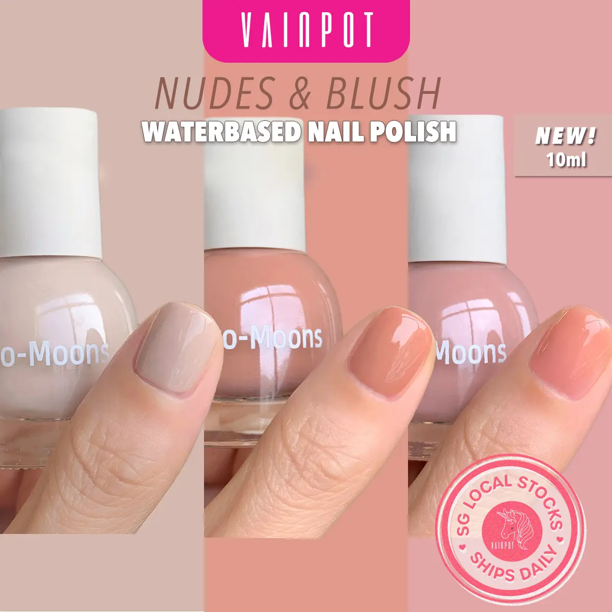 TWO MOONS Nude & Blush Water Based Peel Off Non-Toxic Nail Polish - 10ml