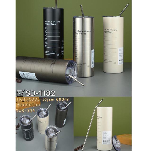 Mug Americano 600ml SLIM Tumbler Ice Americano Sugar Free 600 ML | Termos Tumbler Stainless Steel Cangkir Botol Stenlis Kopi Cup 1182 1