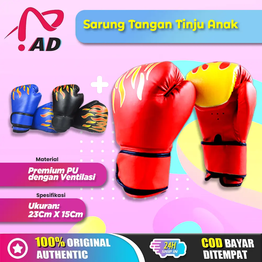 Boxing Gloves Anak Motif Api – Sarung Tinju Anti Slip, Ringan dan Nyaman Dipakai