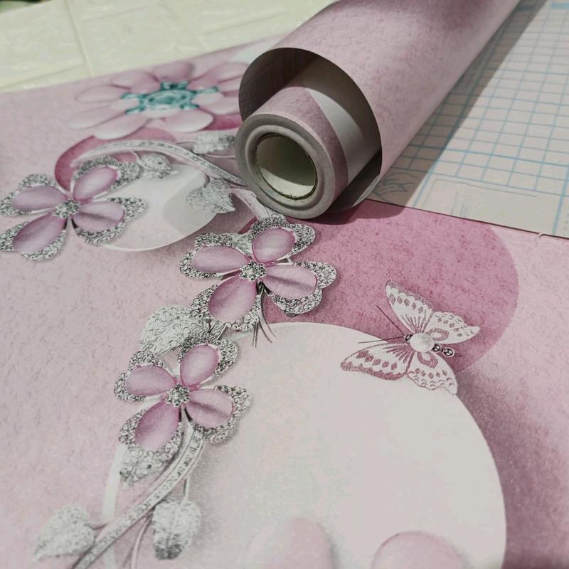 Wallpaper Stiker Dinding Motif Kupu-kupu pink Mewah Elegan Kertas 0