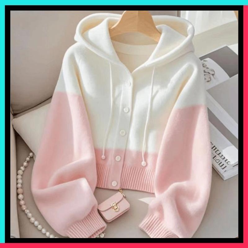 Áo Hoodie Len Dáng Rộng Màu Hồng Nhạt Gradient Có Dây Rút, Áo Len Nữ, Hàng Mới Về Đầu Mùa Thu 2025, Thiết Kế Độc Đáo Và Đẹp Mắt, Áo Trên