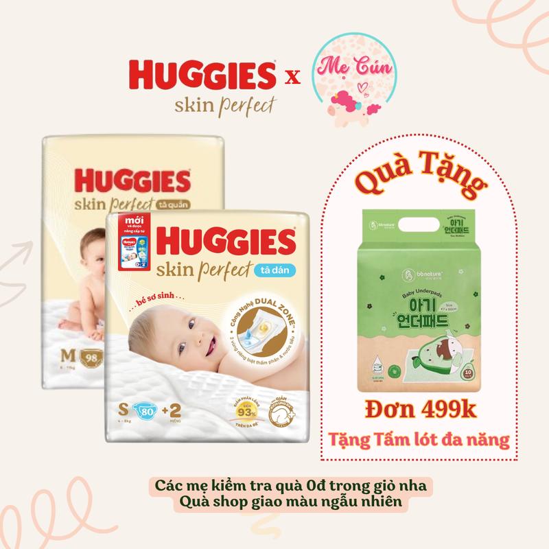 TÃ DÁN, TÃ QUẦN HUGGIES SKIN PERFECT NB70+4, S54, S80+2, M98, L88, XL72+4, XXL64+4 MẪU MỚI Cho Bé
