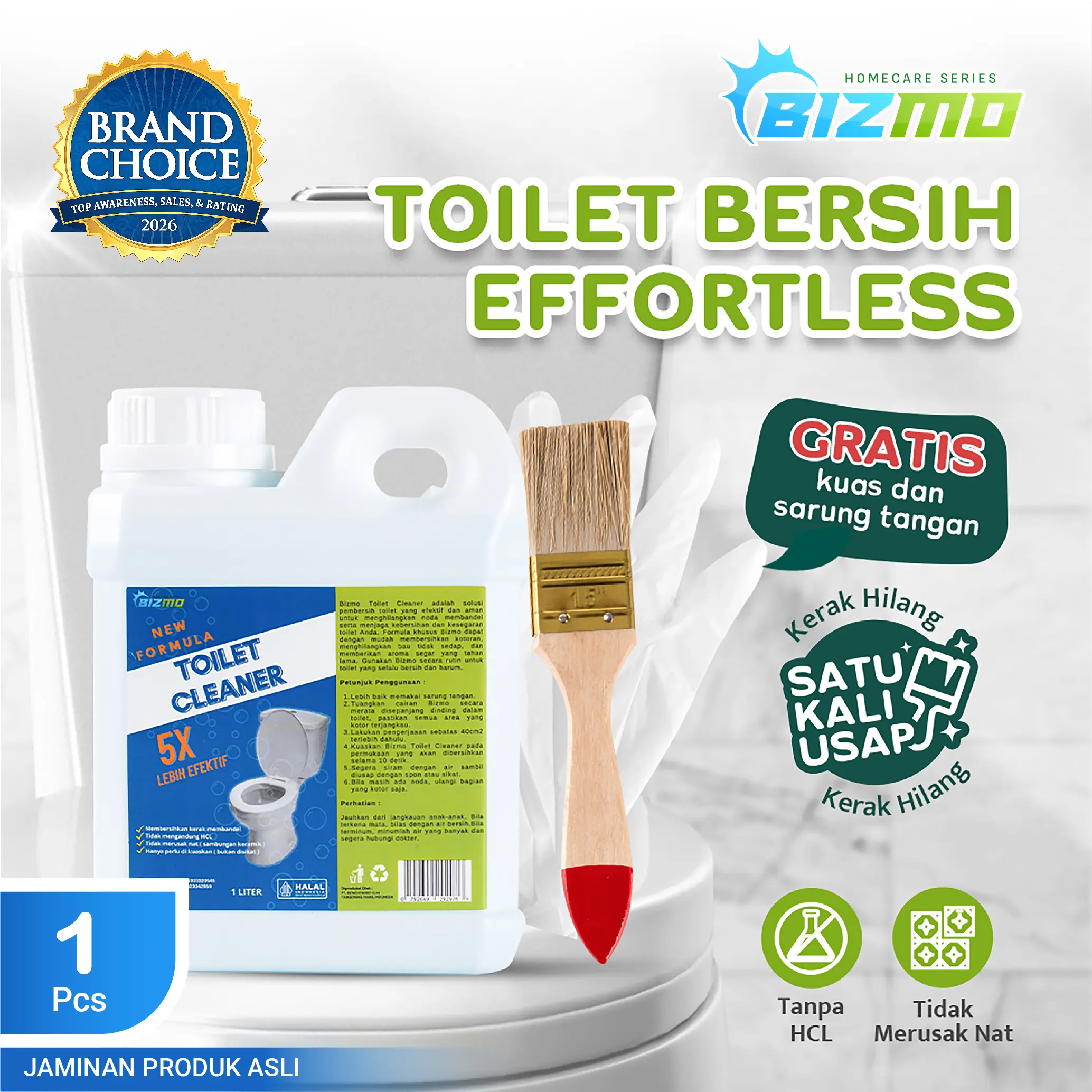 BIZMO Toilet Cleaner-Pembersih kerak kamar mandi/kloset/toilet/bowl Cleaner/keramik 1 Liter Cleaner Pembersih kerak