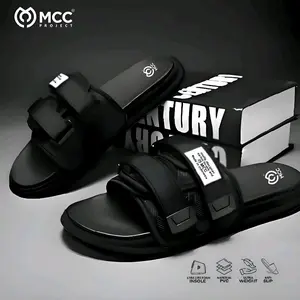 Sandal Selop Pria Slip On Distro Casual Wanita Dewasa Black Oval Fashion Sol Hitam Terbaru Sendal Jepit Karet Kasual Shoes