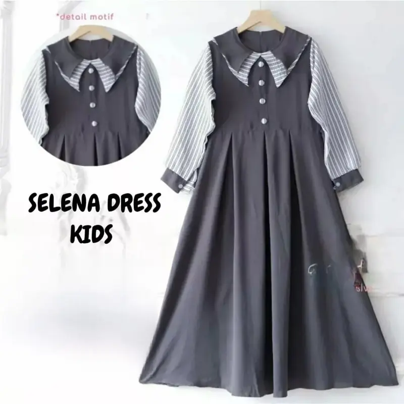 Selena Dress Kids - Baju Muslim Remaja Crinkle Airflow Premium Gamis Anak 8-17 Tahun - Tanggung, Nyaman Lebaran Syari 5