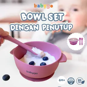 Babygo Mangkok MPASI Bayi Silikon - Piring Makanan Bayi Sendok Garpu - Silicone Suction Bowl Baby - Alat Makan MPASI Bayi