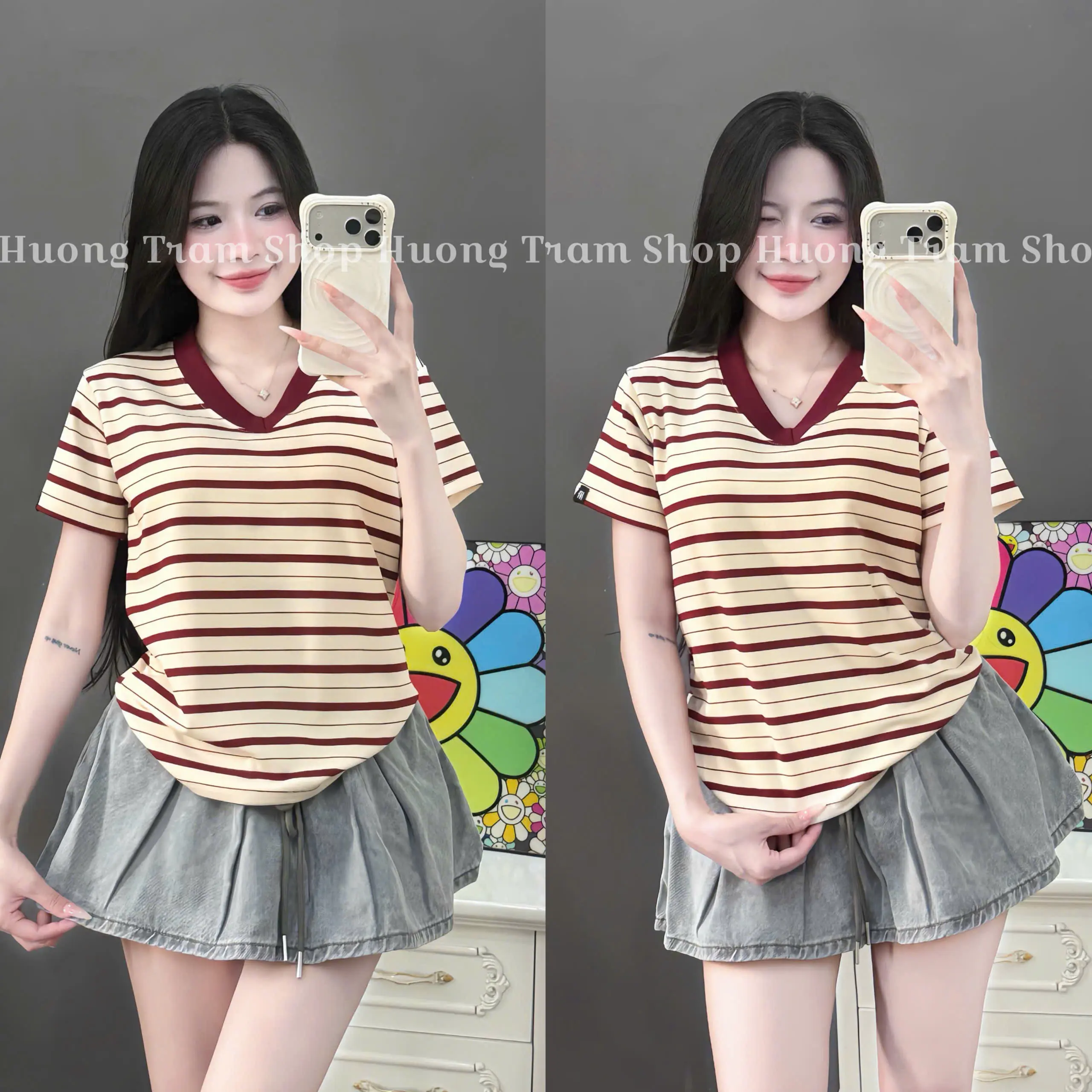 Áo Thun Cổ Tim babytee (35-55KG)  - SỌC CỔ TIM , Form dáng vừa , chất cotton mềm mịn mát , Hương Trầm Shop , áo phông nữ , áo phông nữ đẹp nhất 2026