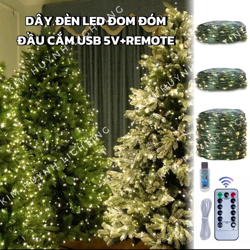 Dây đèn led đom đóm Fairy Light kèm remote chỉnh 8 chế độ nháy đầu cắm USB