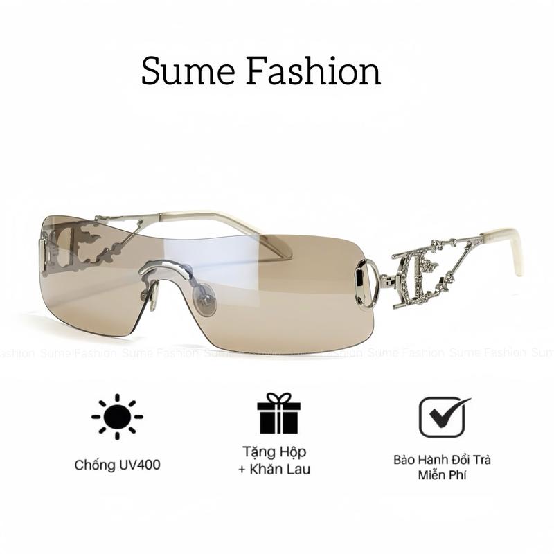 S21 Tặng hộp khăn lau Mắt kính mát nam nữ thời trang Y2K tròng kính mắt không viền chống nắng gọng kim loại