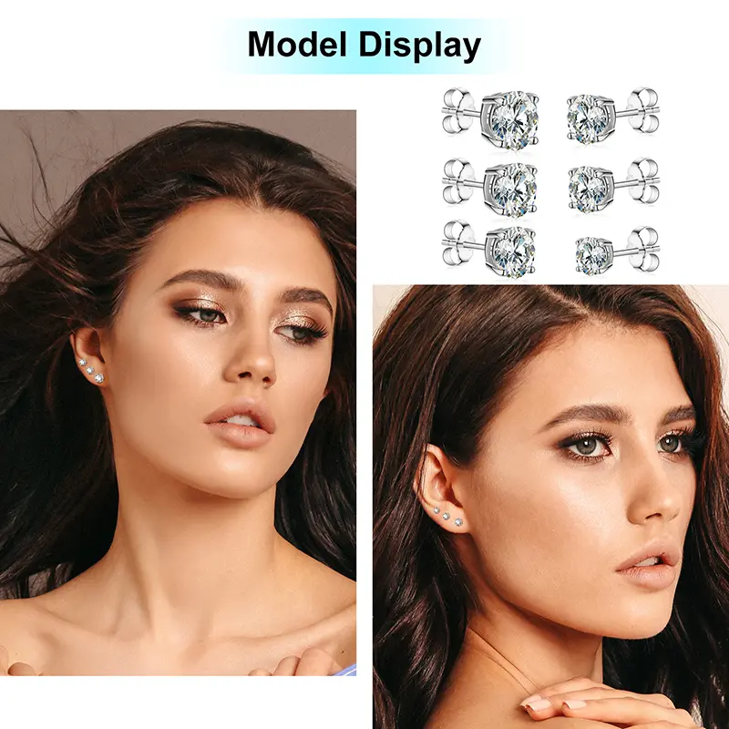 【#2】0.1-2ct Moissanite Earrings For Women 925 Sterling Silver Stud Earring Men Hip Hop Jewelry Couple Gift 4