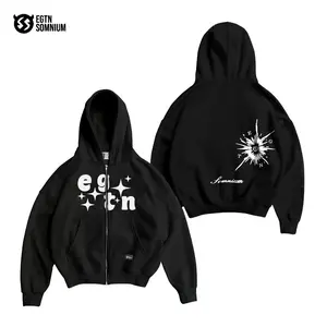 EGTNSOMNIUM Hoodie Boxy Zipper METEOR Unisex Cewe Dan Cowok Warna Hitam