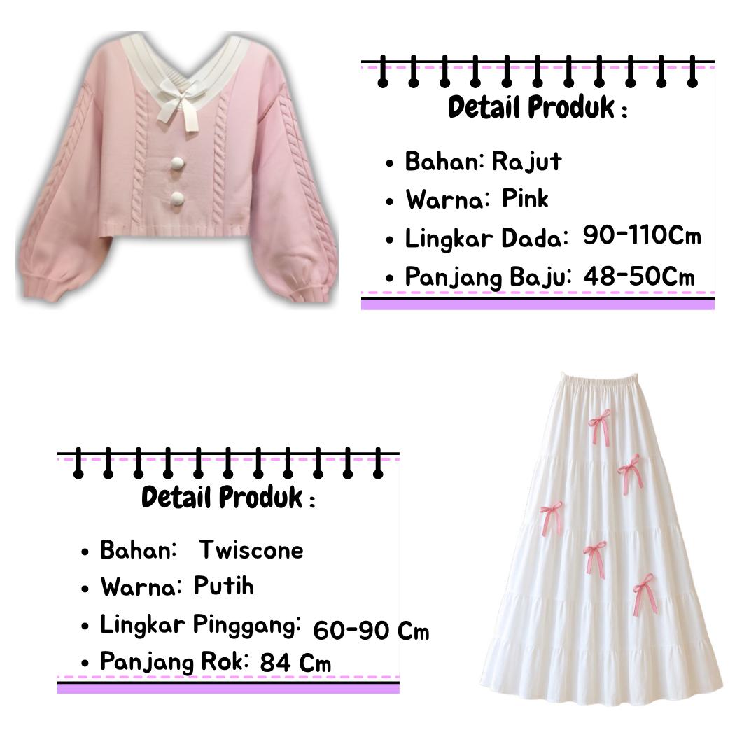 Mia One Set Korean Style [ Bag + Sweater + Rok ] Setelan Remaja Kekinian Cute Pink Viral -D95