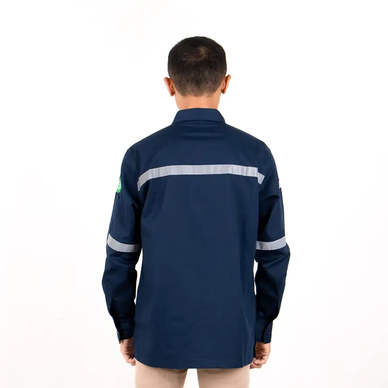 Eliter Workwear - Baju Safety Wearpack Navy Proyek Pria Lengan Panjang Kerja Lapangan Tambang Cargo K3 Cream Krem Hitam 2