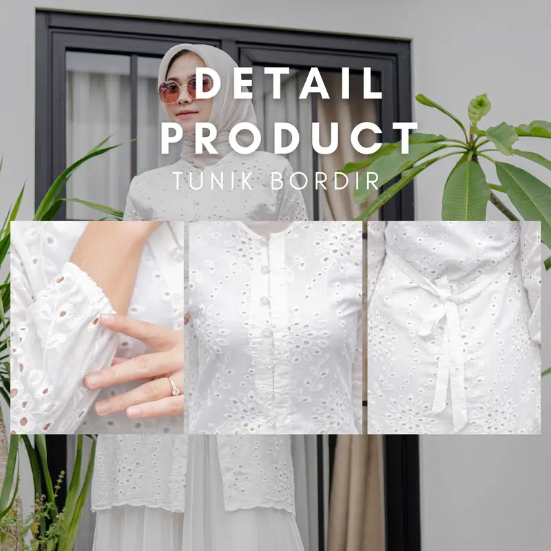Chea tunik cotton bordir/tunik kondangan/tunik lebaran/ Tunik Katun Bolong   Atasan Wanita Motif Random Remaja 2