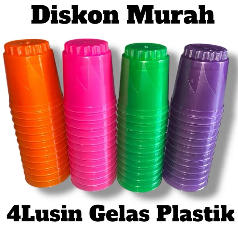 Gelas Plastik Warna-warni 4 Lusin Ungu/Hijau/Pink/Oren Murah - Kitchenware Minuman
