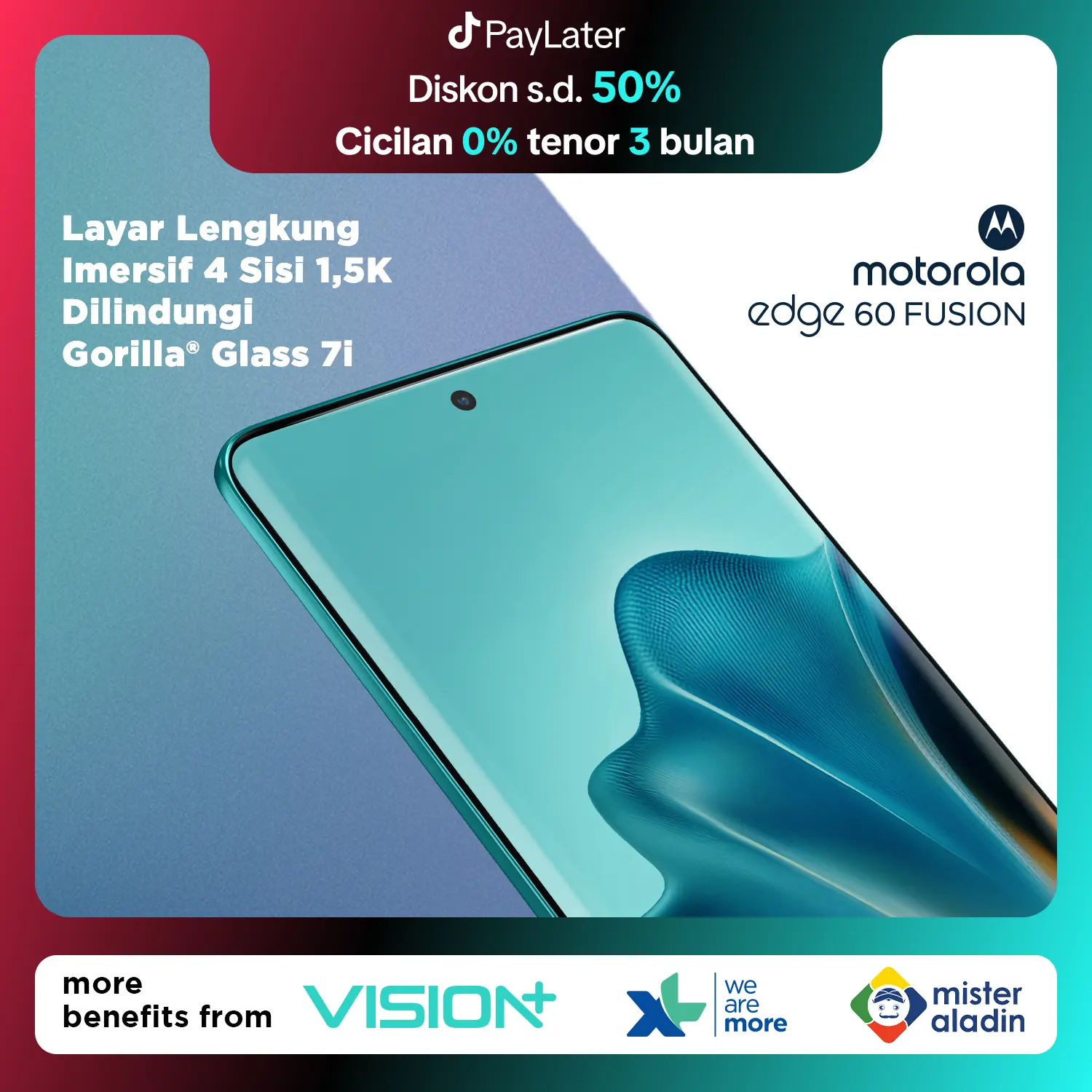 Motorola Edge 60 Fusion 5G 12/256GB - Moto AI - MTK Dimensity 7400 - 4500 nits - 6.7 inch 4D Curved Display - Gorilla Glass 7i - 120Hz - 50MP Main Camera Lytia 700C - 32MP Selfie - 5500mAh - NFC - Dolby Atmos Stereo - Bonus Charger 68W & Hard Case