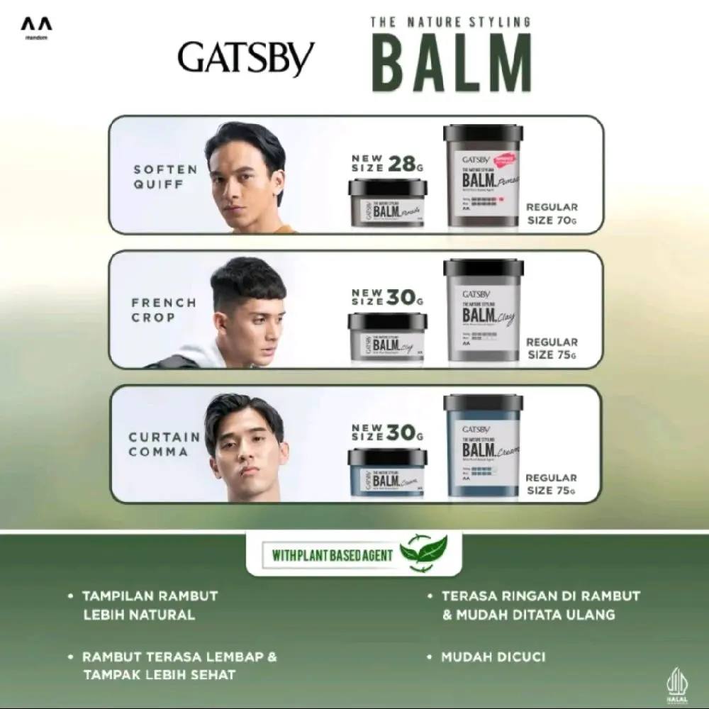 Gatsby The Nature Styling Balm Pomade, Balm Cream, Balm Clay