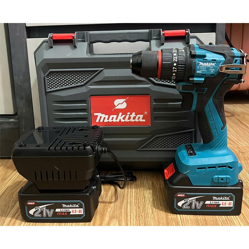 Máy Khoan Pin Makita 21V Đầu Kẹp 10mm Có 3 Chức Năng Búa - Khoan - Bắn Vít Lõi Đồng Bền Bỉ Động Cơ Không Chổi Than Sử Dụng Chân Pin Phổ Thông. Bảo Hành 12 Tháng