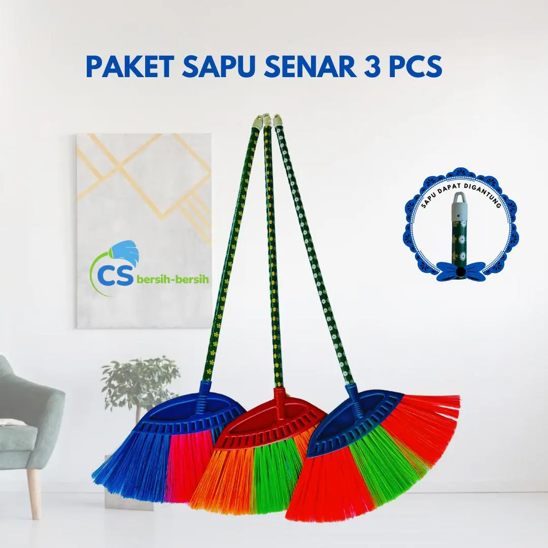 PAKET HEMAT SAPU LANTAI PLASTIK SAPU SENAR NILON Gagang KAYU serat nilon hemat ruang
