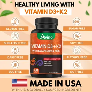 Suplemen Vitamin D3 dan K2 Kalsium Larut Air Avino melindungi kesehatan kardiovaskular, memberikan manfaat antioksidan, dan meningkatkan kekebalan tubuh. Cocok untuk lansia dengan osteoporosis dan untuk kesehatan tulang. | 60 Kapsul