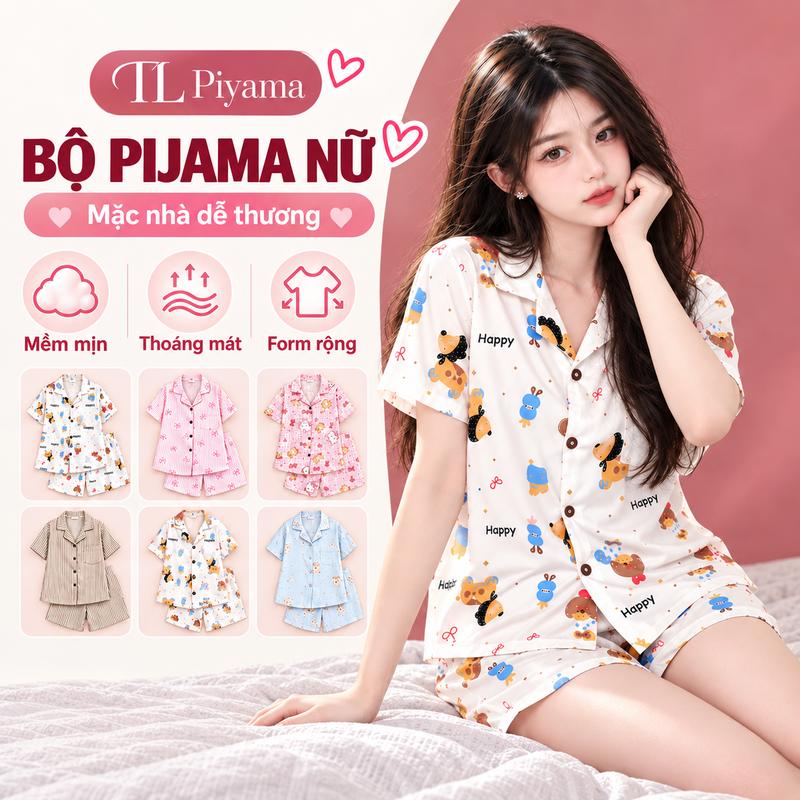 Đồ Mặc Nhà Nữ Vải Kate In Hình Cún Dễ Thương Phong Cách Trẻ Trung Mặc Thoải Mái - KTCS