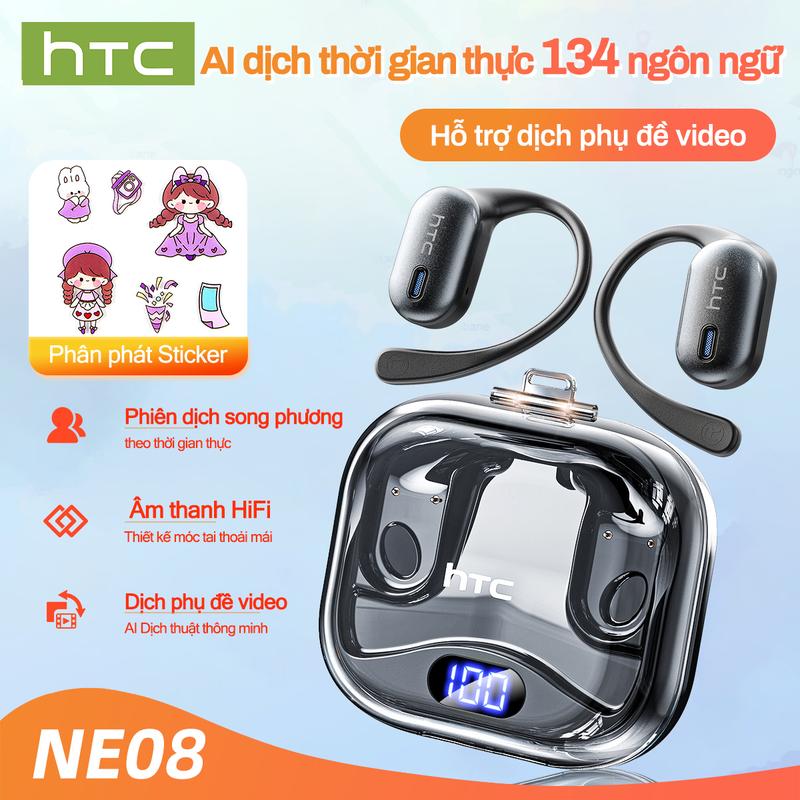 Tai nghe OWS, HTC NE08-AI, Phiên dịch thời gian thực trong 134 ngôn ngữ, Dịch tiếng subtitle video ngắn, Phiên dịch đồng thời, Chất lượng âm thanh HiFi, Gọi HD, Chống thấm nước, Hỗ trợ bảo hành 2 năm
