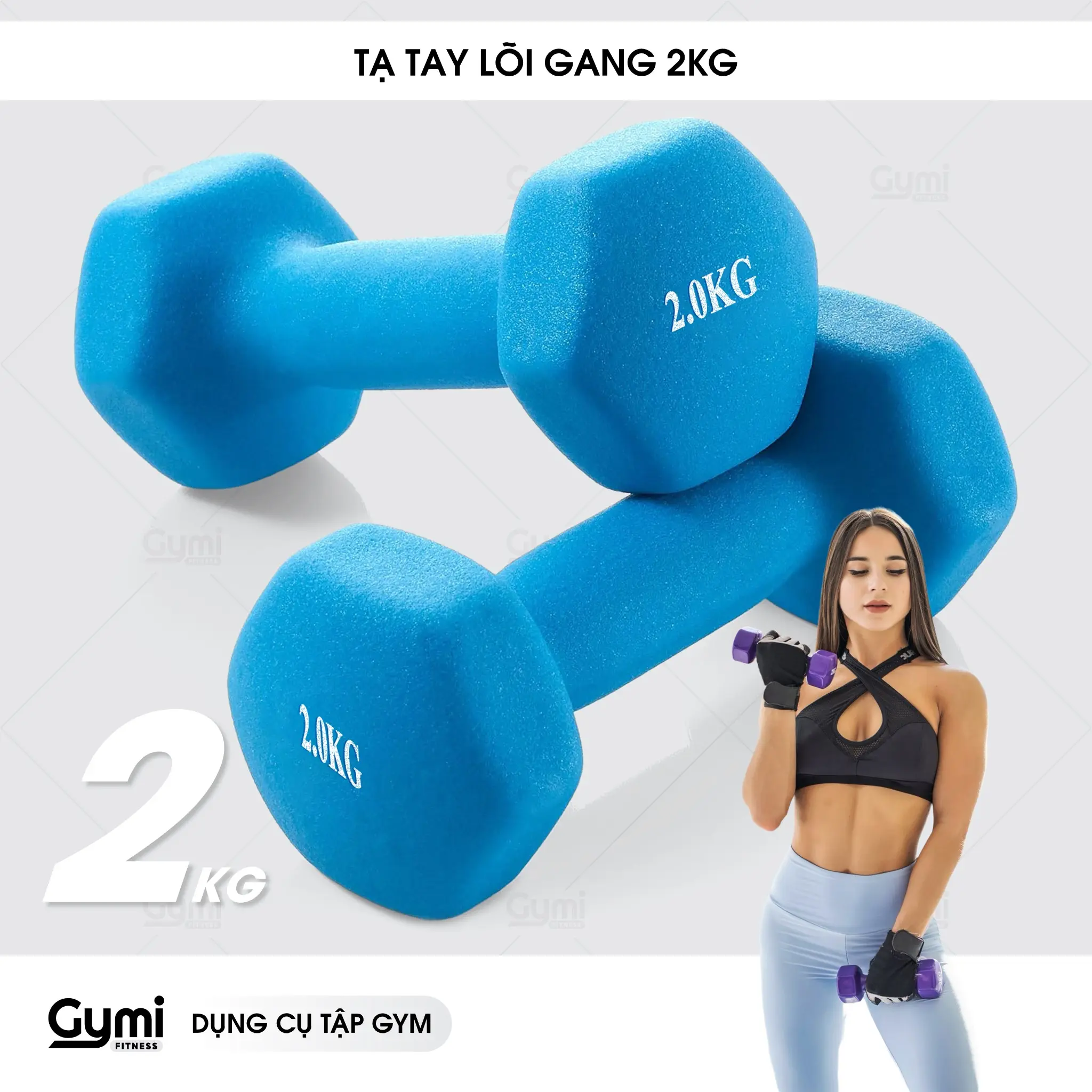 [1 cái] Tạ tay nữ 2kg lõi gang đặc bọc cao su tập gym yoga chống trơn trượt, xước vỡ sàn (1 cái)