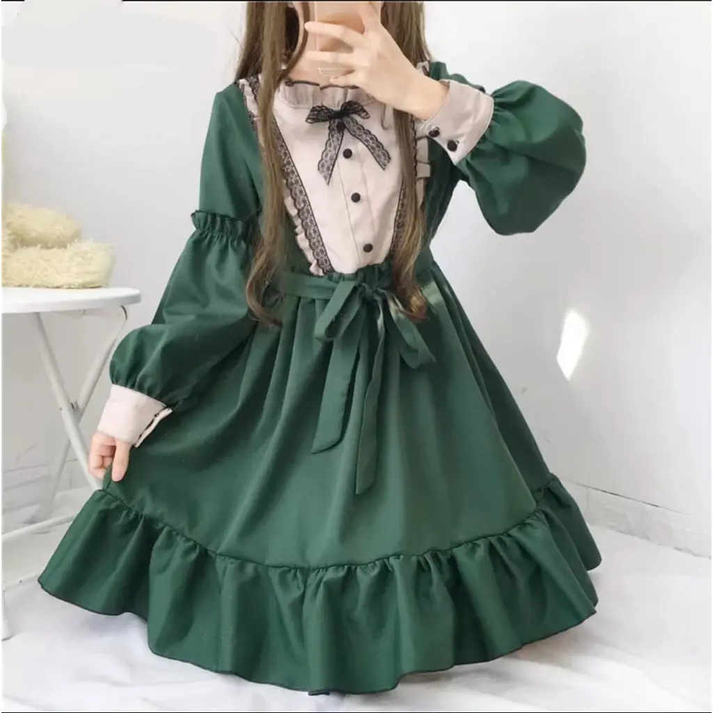 UP FHASION - DRESS ANAK KOREA SASKIA GREEN /TERBARU /UMUR 8-12 TAHUN/FASHION ANAK/FASHION KIDS