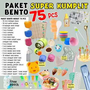 Paket Perlengkapan Bento Anak isi 75, 56 dan isi 35 Set Komplit Bekal Anak Sekolah Cetakan Nasi Bento Bulat Karakter Murah Hemat Lengkap Peralatan Bento Makan