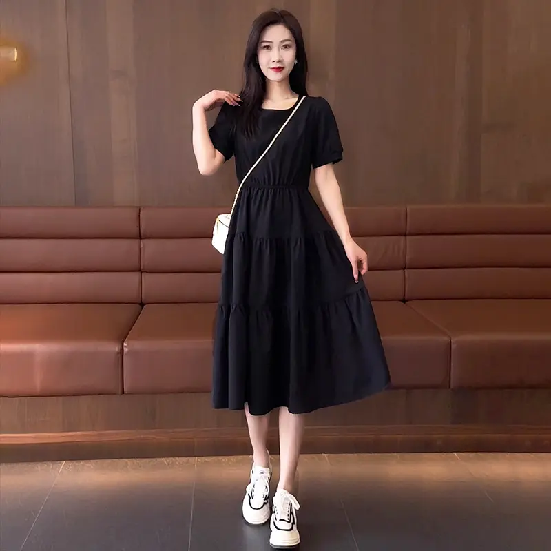 Summer Women's Style Slimming Short sleeved Dress with Waist