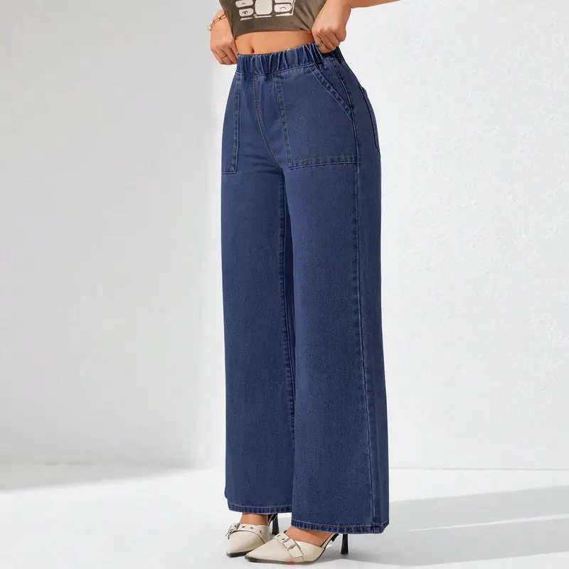 Celana Jeans Loose Wide Leg Plus Size Slack Pants Palazzo Wanita Baffel Jeans 7