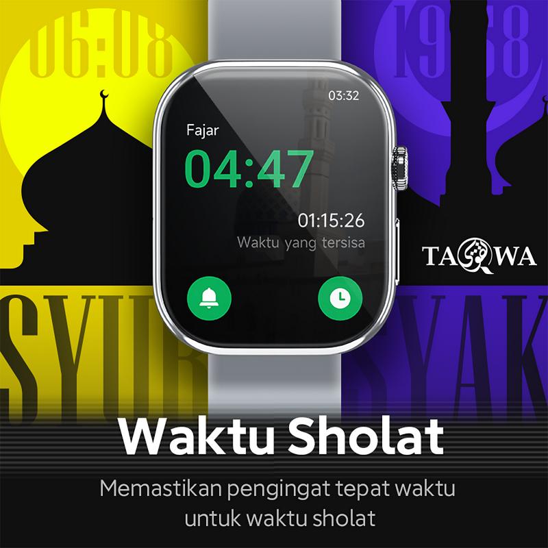 TAQWA Quran Smart Watch | Adzan Reminder | Al-Qur'an | Tasbih | Layar Penuh 2.02" | Custom Wallpaper | Pemantauan Tidur dan Detak Jantung | Bluetooth Call | Jam Tangan Smartwatch | IP68 3