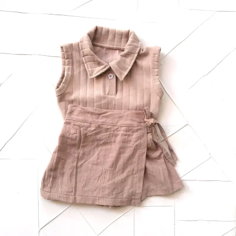Baju setelan anak bayi perempuan 3-9 bulan kaos kerah rok tartan skort set fashion baby anak cewek lucu 2