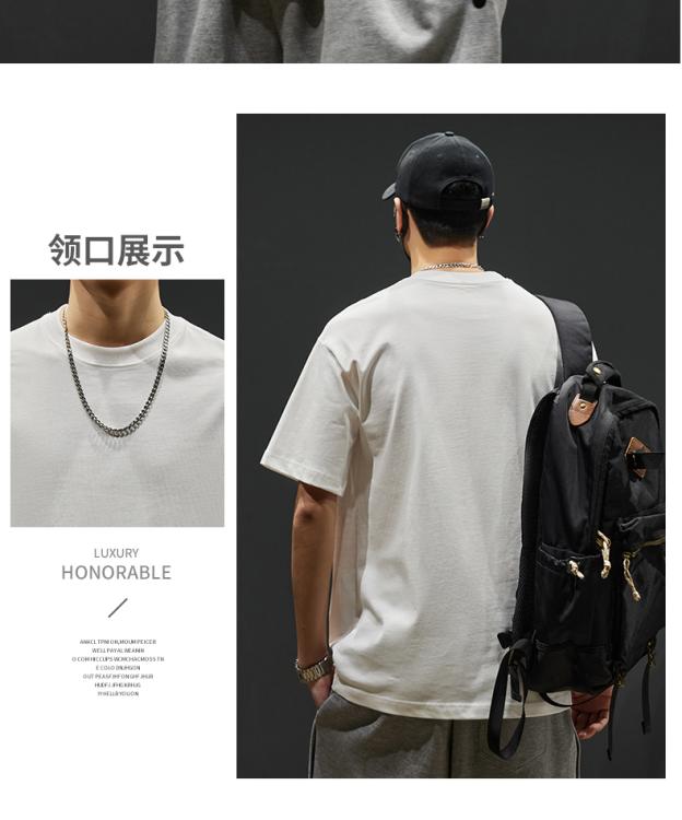 Product Introduction of Short-Sleeved T-shirt Men's Cotton Heavy 160G Double Yarn round Neck Pullover Half Sleeve T-shirt Trendy Men's Top Clothing 18