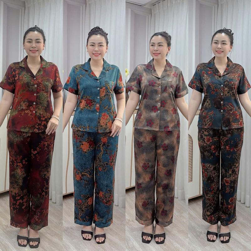 Đồ Bộ Trung Niên Lụa Latin 2 Da Mềm Mát Chắc Vải Không Nhăn Thiết Kế Cổ Bẻ Thanh Lịch Có Size Bigsize Nữ áo top thun đồ bộ tặng mẹ set đồ trung niên sang chảnh bộ quần áo cho mẹ bộ trung niên cho mẹ đồ bộ nữ cho mẹ u60 bộ đồ bà ngoại cho nữ