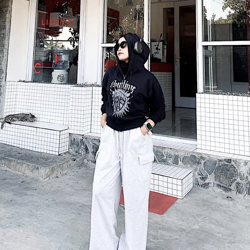 Zipper Crop Wanita Band Sublime - Hoodie Zipper Crop Bahan Fleece Lembut Halus Tebal 280-320GSM Sweater Crop Zip Basic Tangan Panjang - Hoodie Wanita Jaket Resleting 3