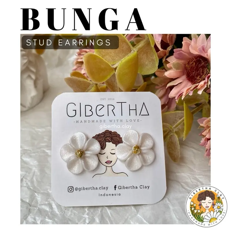 GIBERTHA | BUNGA STUD - Anting Wanita Handmade Clay Earrings / Anting Bunga 5