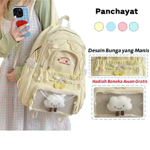 Panchayat Ransel Anak Perempuan Korean Style Aesthetic Y2K - Tas Sekolah Macaron Kapasitas Besar backpack for school Wanita