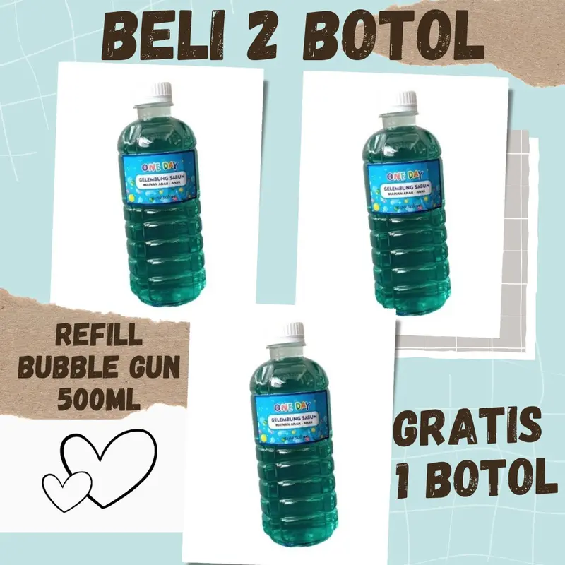 Refill bubble gun / isi gelembung sabun anak 500ml / BELI 2 BOTOL DIKIRIM 3 BOTOL Mainan Bubble gun 0