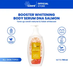 LIORA Booster Whitening Body Serum DNA Salmon 750ML | Body Serum Mencerahkan Kulit Tubuh Tangan & Kakihingga | Hand Body Lotion Whitening Melembapkan Kulit Kering Kusam | Lotion Badan Niacinamide Perawatan Kulit Cerah, Lembap & Halus Collagen Booster