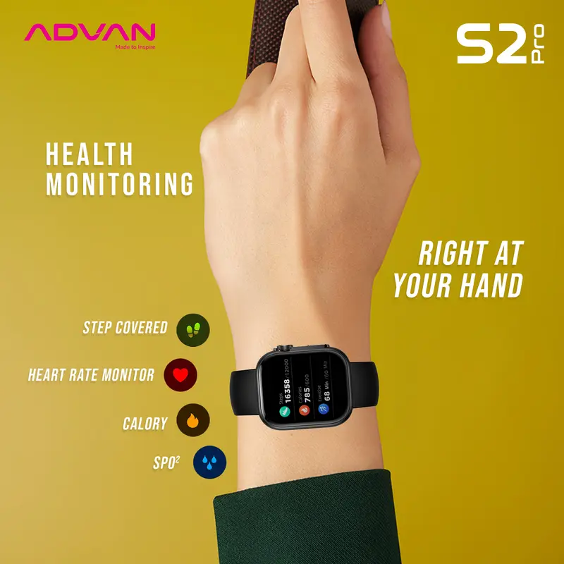 ADVAN Smartwatch S2 PRO AMOLED Display 1.95" inch Slim AI Voice Assistant Bluetooth Call Waterproof IP68 Touchscreen Health Monitoring 4