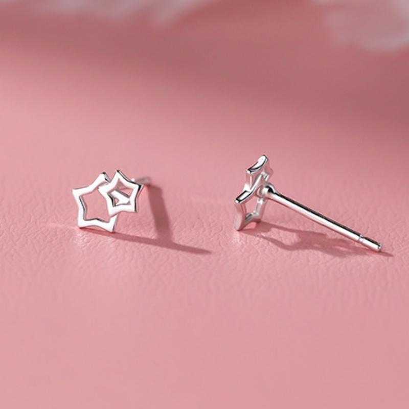 Product Introduction of New in Gemini Star Shape Ear Stud SweetExquisite Asymmetric Hollow Earring Jewelry Accessories sg 11