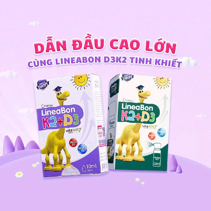 LineaBon Vitamin D3 K2 Lineabon dạng nhỏ giọt và dạng xịt 10ml - Dẫn Đầu Cao Lớn cùng LineaBon D3K2 Tinh Khiết cho Con